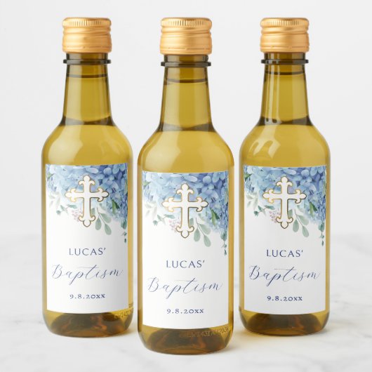 Blauwe hortensia doop wijn etiket (Flessen)