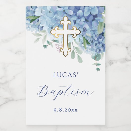 Blauwe hortensia doop wijn etiket (Enkel label)