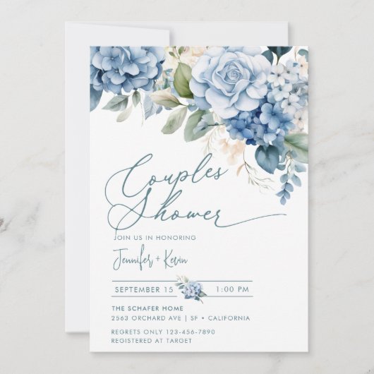 blauwe hortensia | Douche voor koppels Kaart (Voorkant)