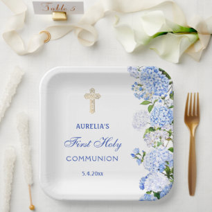 Blauwe Hortensia Eerste Communie Papieren Bordje