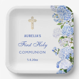 Blauwe Hortensia Eerste Communie Papieren Bordje