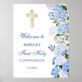 Blauwe Hortensia Eerste Communie Welkom Poster