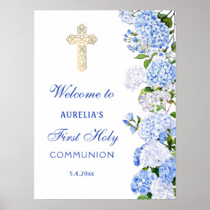 Blauwe Hortensia Eerste Communie Welkom Poster