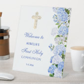 Blauwe Hortensia Eerste Communie Welkom Reclamebord Met Voetstuk (Insitu)