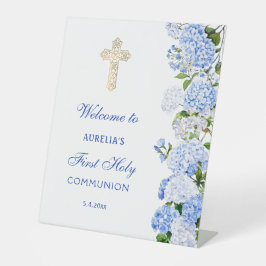 Blauwe Hortensia Eerste Communie Welkom Reclamebord Met Voetstuk
