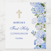 Blauwe Hortensia Eerste Communie Wijn Etiket (Enkel label)