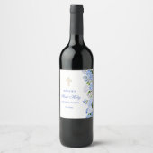 Blauwe Hortensia Eerste Communie Wijn Etiket (Voorkant)