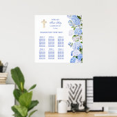 Blauwe Hortensia Eerste Communie Zitplaatskaart Poster (Thuiskantoor)