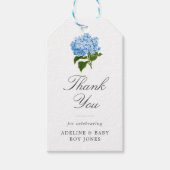 Blauwe Hortensia Elegante Baby Shower Bedankt Cadeaulabel (Voorkant)