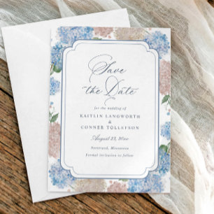 Blauwe Hortensia Elegante Bloemige Vintage Trouwda Save The Date
