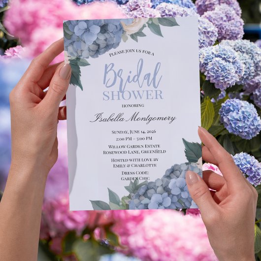 Blauwe Hortensia Elegante Bruiloftstijl Kaart