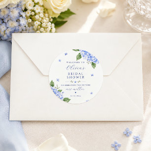 Blauwe Hortensia Elegante Waterverf Bloemen Ronde Sticker