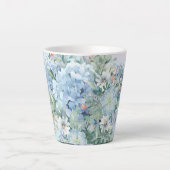 Blauwe Hortensia en Bloem Latte Mok (Voorkant)