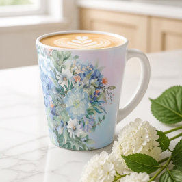 Blauwe Hortensia en Bloem Latte Mok