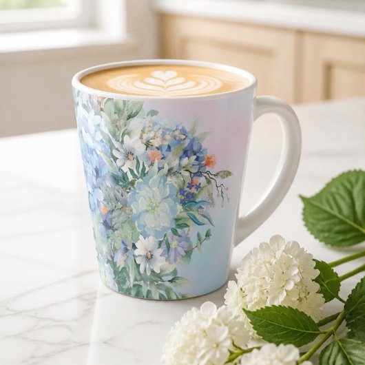 Blauwe Hortensia en Bloem Latte Mok