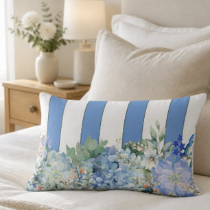 Blauwe Hortensia en Bloemgestreepte Lendekussen Kussen