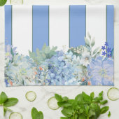 Blauwe Hortensia en Floral Striped Keukenhanddoek (Gevouwen)