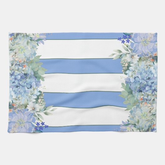 Blauwe Hortensia en Floral Striped Keukenhanddoek (Horizontaal)