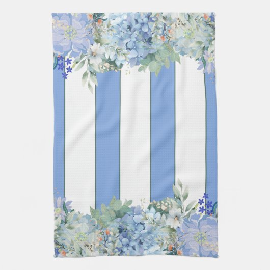 Blauwe Hortensia en Floral Striped Keukenhanddoek (Verticaal)