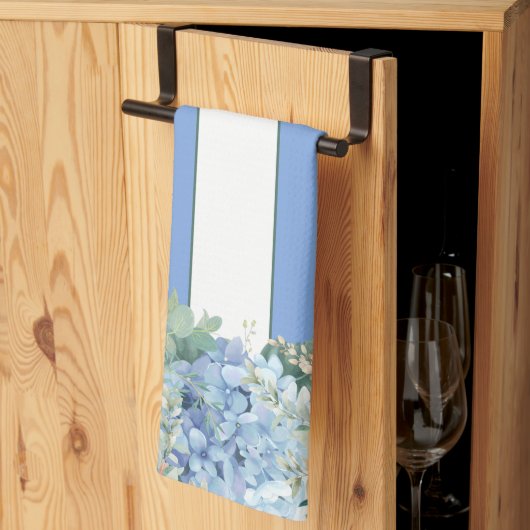 Blauwe Hortensia en Floral Striped Keukenhanddoek (Derde Gevouwen)
