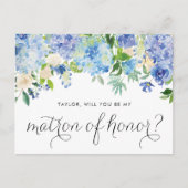 Blauwe Hortensia en Ivoor Roos Matrone van Eer Uitnodiging Briefkaart (Voorkant)