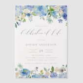 Blauwe Hortensia en Ivoor Roze Viering van het Lev Vellum Uitnodigingen (Voorkant)