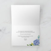 Blauwe Hortensia en Ivoren Rozenkrans Bloemenmeisj Kaart (Binnen)