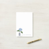 Blauwe hortensia en marine gestreepte vaas geperso post-it® notes (Op bureau)