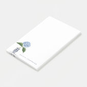 Blauwe hortensia en marine gestreepte vaas geperso post-it® notes (Schuin)
