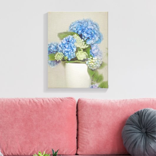 blauwe hortensia en Queen Anne's Lace Canvas Afdruk (Insitu (Woonkamer))
