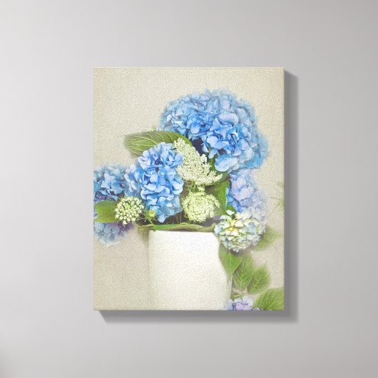 blauwe hortensia en Queen Anne's Lace Canvas Afdruk (Voorkant)