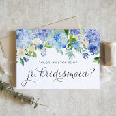Blauwe hortensia en witte roos junior bruidsmeisje kaart