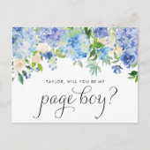 Blauwe hortensia en witte Rose Garland Page Boy Uitnodiging Briefkaart (Voorkant)