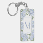 Blauwe Hortensia Enkele Initiaal Monogram Op Maat Sleutelhanger (Voorkant Links)
