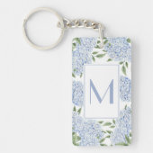 Blauwe Hortensia Enkele Initiaal Monogram Op Maat Sleutelhanger (Voorkant)