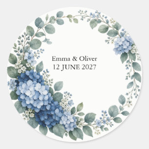 Blauwe Hortensia Eucalyptus Huwelijks Favorieten Z Ronde Sticker