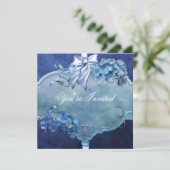 Blauwe Hortensia Feest Kaart (Staand voorkant)