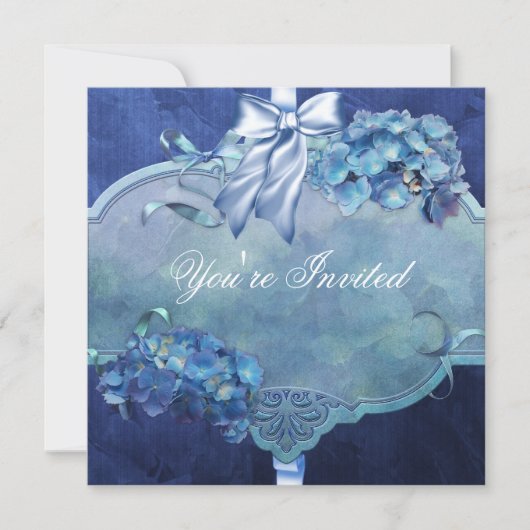 Blauwe Hortensia Feest Kaart (Voorkant)