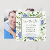 Blauwe Hortensia Foto Bruiloft Save The Date (Voorkant / Achterkant)