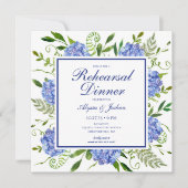 Blauwe Hortensia Foto Proefbruiloft Dinner Kaart (Voorkant)