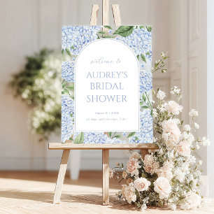 Blauwe Hortensia Gebogen Welkomstbord, Bloemenrand Acryl Bord