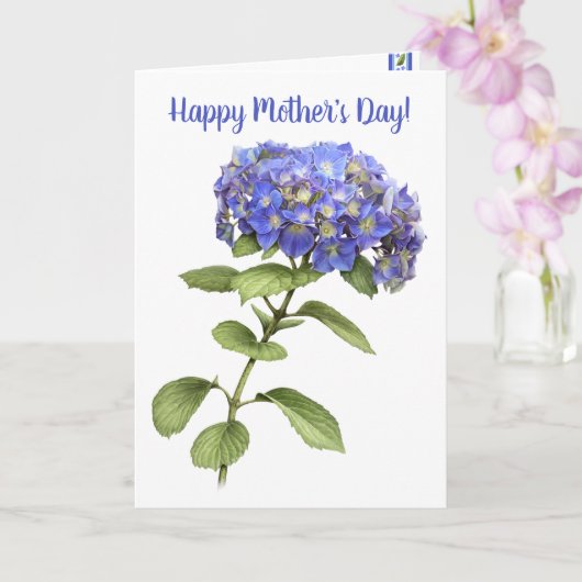 Blauwe Hortensia Gepersonaliseerde Moederdag Kaart (Orchidee)