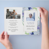 Blauwe Hortensia Gevouwen Uitvaartprogramma Sjablo Flyer (Hand)