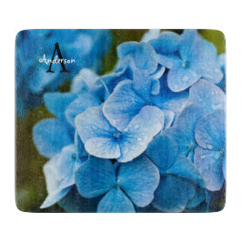 Blauwe Hortensia Glas snijplank