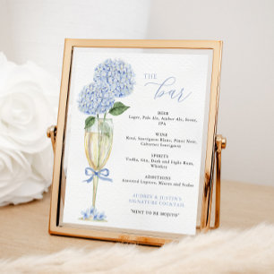 Blauwe hortensia, gouden glazen bar Menu Poster
