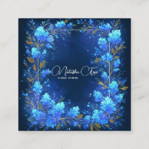 Blauwe Hortensia Gouden Hemels Kader Middernacht
