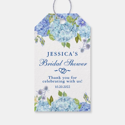 Blauwe Hortensia  Groene Bruiloftsontvangst Dank J Cadeaulabel (Achterkant)