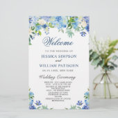 Blauwe Hortensia Groene Huwelijksceremonie Program (Staand voorkant)