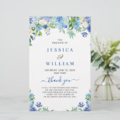 Blauwe Hortensia Groene Huwelijksceremonie Program (Staand voorkant)