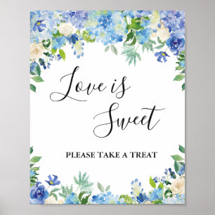 Blauwe Hortensia Groene Huwelijksdessertbar Poster